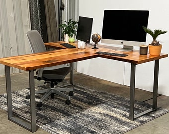 Two Piece T-shaped Desk. Reclaimed wood desk. Wood and steel desk. Industrial desk.  Rustic Desk. Executive desk. Office Desk.