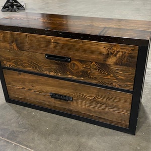 Industrial Lateral File Cabinet. Reclaimed Wood Cabinet. Credenza. Horizontal Cabinet. Large Filing Cabinet. Dresser. Desk Storage. Drawers. image 4