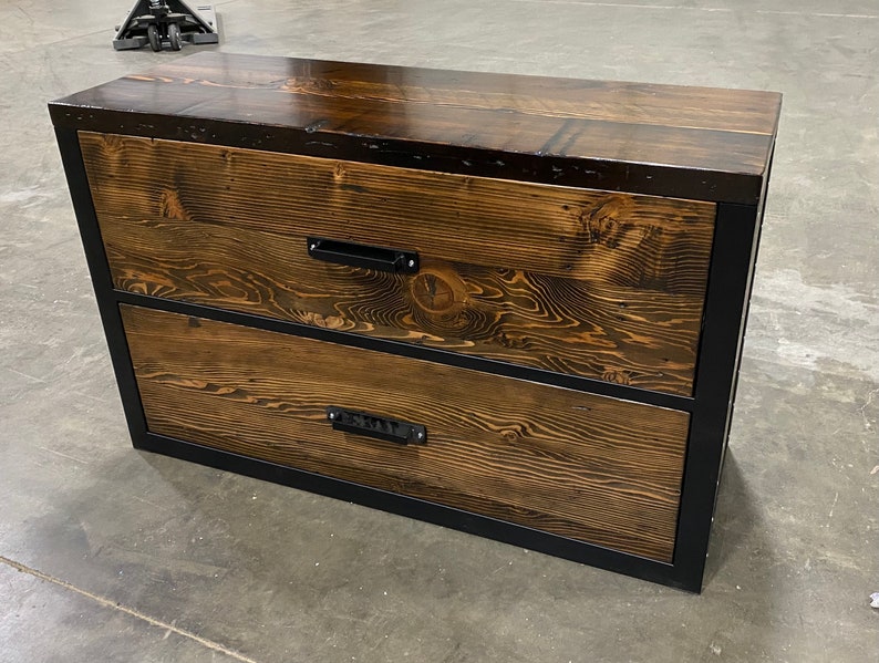 Industrial Lateral File Cabinet. Reclaimed Wood Cabinet. Credenza. Horizontal Cabinet. Large Filing Cabinet. Dresser. Desk Storage. Drawers. image 4