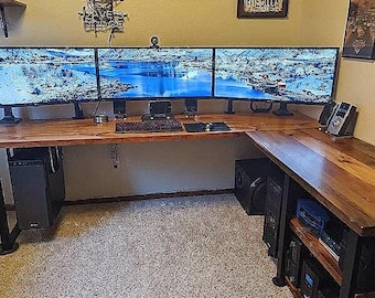 L shaped desk with shelves, Industrial office furniture, Reclaimed wood corner table, Modern desk, Executive desk