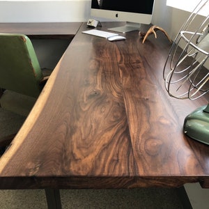 Walnut L shaped desk. Modern office desk. Solid wood desk. Executive desk. Dark wood desk. Hardwood desk. Walnut Table. Industrial desk. image 5