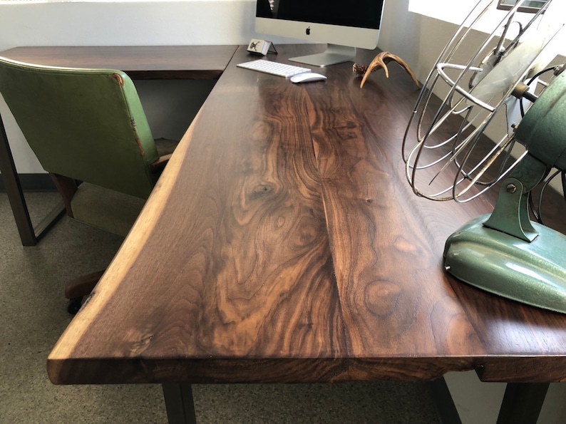 Walnut L shaped desk. Modern office desk. Solid wood desk. Executive desk. Dark wood desk. Hardwood desk. Walnut Table. Industrial desk. image 5