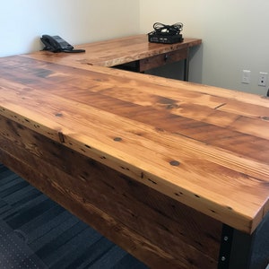 Two piece L Shaped Desk With Modesty Panel side 1. Desk With Privacy Wall. Industrial Reclaimed Wood Desk. Office Desk. Corner Desk. image 4