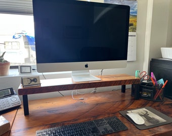 Reclaimed wood monitor stand. Computer table. Monitor riser. Wood computer stand. Monitor Shelf. Laptop stand. Computer shelf.