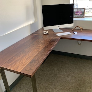 Walnut L shaped desk. Modern office desk. Solid wood desk. Executive desk. Dark wood desk. Hardwood desk. Walnut Table. Industrial desk. image 10