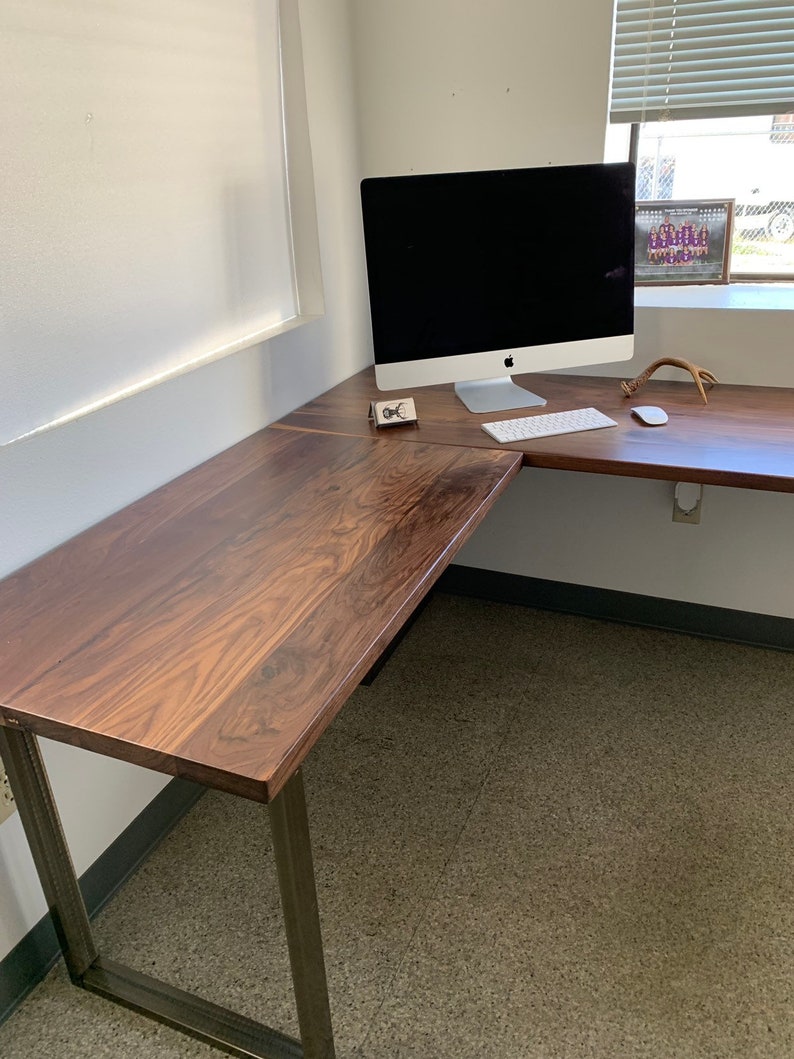 Walnut L shaped desk. Modern office desk. Solid wood desk. Executive desk. Dark wood desk. Hardwood desk. Walnut Table. Industrial desk. image 10
