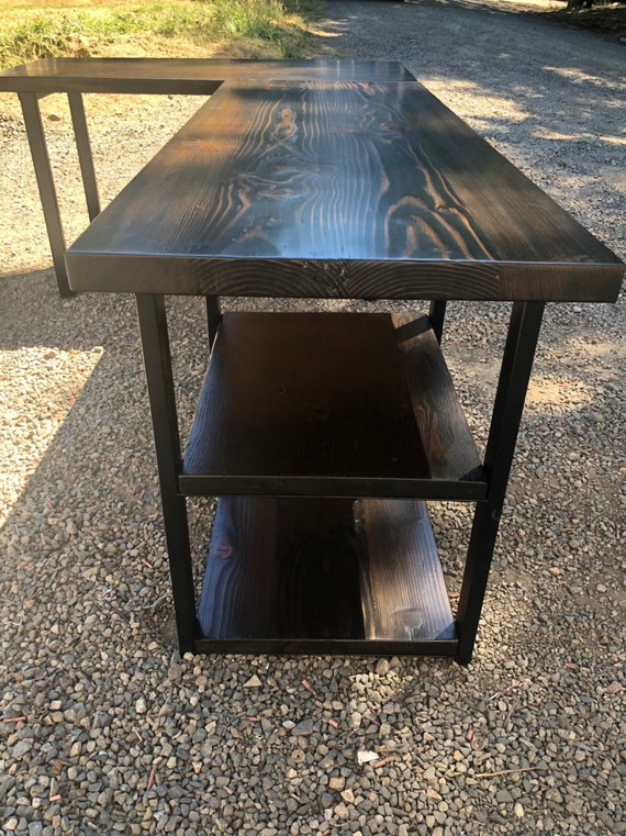 L Shaped Desk With Shelves. Industrial Desk. Reclaimed Wood Desk