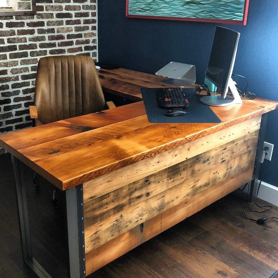 L Shaped Desk. Two Piece Desk. Desk With Privacy Wall. Industrial,  Reclaimed Wood Desk. Office Desk. Corner Desk. Rustic Desk. 