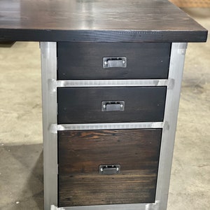 Attached Reclaimed wood cabinet. Industrial file cabinet. Vertical file cabinet. Printer stand. 3 drawer cabinet. Filing cabinet. Ebony w/steel color