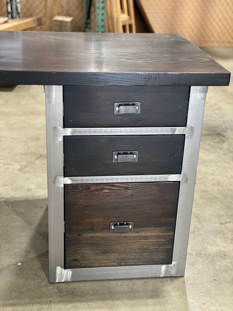 Attached Reclaimed wood cabinet. Industrial file cabinet. Vertical file cabinet. Printer stand. 3 drawer cabinet. Filing cabinet. Ebony w/steel color