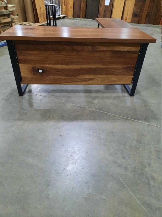 Walnut L Shaped Desk. Modern Office Desk. Solid Wood Desk. Executive Desk. Dark  Wood Desk. Hardwood Desk. Walnut Table. Industrial Desk. 