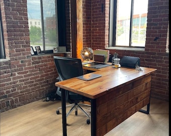 L Shaped Desk. Two piece desk.  Desk With Privacy Wall. Industrial, Reclaimed Wood Desk. Office Desk. Corner Desk. Rustic Desk.