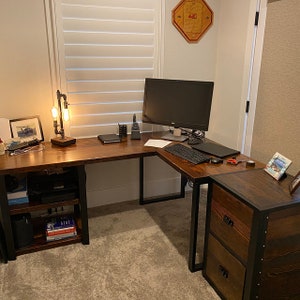 L Shaped Desk With Shelves. Industrial Desk. Reclaimed Wood Desk