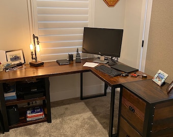 WOODYNLUX L Shaped Computer Desk - Home Office Desk with Shelf