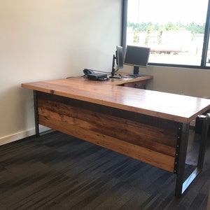 Two piece L Shaped Desk With Modesty Panel side 1. Desk With Privacy Wall. Industrial Reclaimed Wood Desk. Office Desk. Corner Desk. image 5