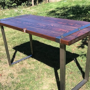 IRON banded desk. Reclaimed wood desk. Wood and steel desk. Iron banded desk. Office desk. Work desk. Old wooden image 3