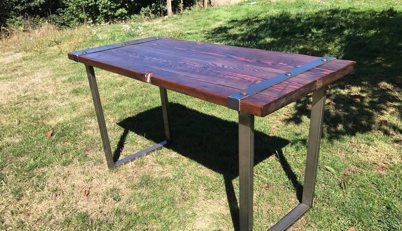 IRON banded desk. Reclaimed wood desk. Wood and steel desk. Iron banded desk. Office desk. Work desk. Old wooden image 3