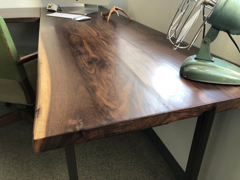 Walnut L shaped desk. Modern office desk. Solid wood desk. Executive desk. Dark wood desk. Hardwood desk. Walnut Table. Industrial desk. image 4