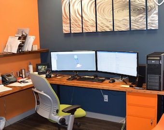 Two Piece L-shaped Desk. Reclaimed wood desk. Modern desk. Industrial desk. Corner desk. Rustic Desk. Executive desk. Computer desk