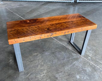 Industrial bench. Reclaimed wood bench. Free shipping,  Dining room bench. Wood and steel bench. Entry bench. Free shipping. Old wood bench.