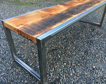 Reclaimed Wood Coffee Table, Steel Frame, Industrial Bench