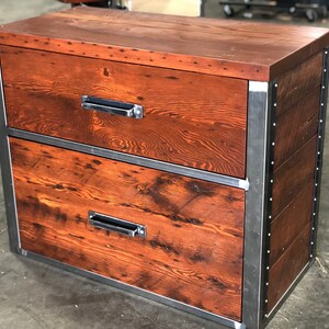 Industrial Lateral File Cabinet. Reclaimed Wood Cabinet. Credenza. Horizontal Cabinet. Large Filing Cabinet. Dresser. Desk Storage. Drawers. image 2