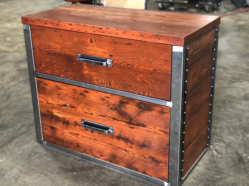Industrial Lateral File Cabinet. Reclaimed Wood Cabinet. Credenza. Horizontal Cabinet. Large Filing Cabinet. Dresser. Desk Storage. Drawers. image 2