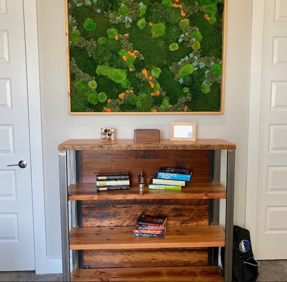 Industrial Bookshelf. Reclaimed Wood Bookshelf. Wood and Steel Book Shelf. Industrial Bookcase. 4 Shelf Storage Rack. Rustic. Modern.