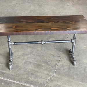 Reclaimed wood black iron pipe bench. Industrial Bench. Wood and steel bench. Rustic bench. Black iron pipe bench. Reclaimed wood bench. image 6