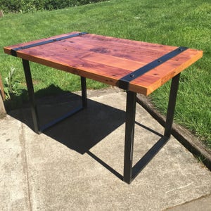 IRON banded desk. Reclaimed wood desk. Wood and steel desk. Iron banded desk. Office desk. Work desk. Old wooden image 5