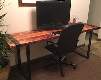 Reclaimed Wood Desk with Iron Banding, Industrial Office Desk