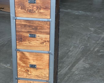 Reclaimed wood vertical filing cabinet. Industrial file cabinet. Office furniture.