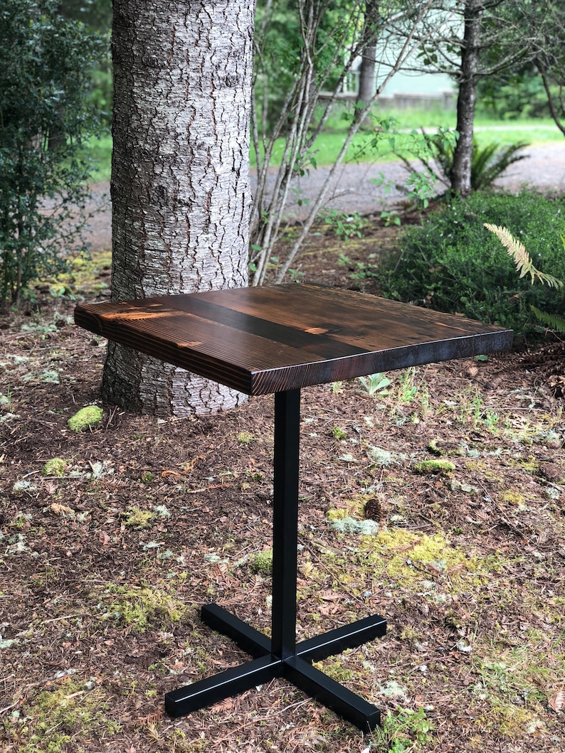 Industrial pub table. Bar table. Reclaimed wood table. Restaurant Table. Bistro Table. Pedestal Table. Dining table. Industrial Cafe Table. image 1