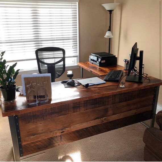 L Shaped Desk. Two Piece Desk. Desk With Privacy Wall. Industrial