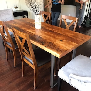 Reclaimed Doug Fir Dining Table, Steel Base - Rustic Industrial