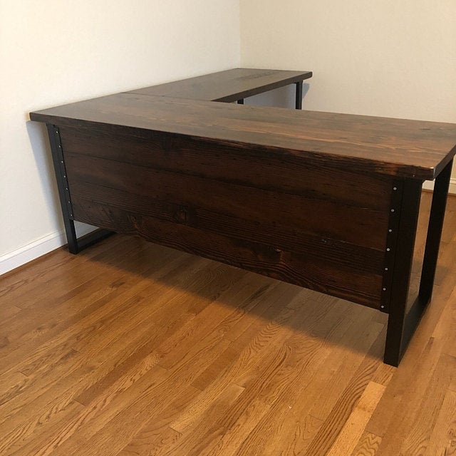 L Shaped Desk. Two Piece Desk. Desk With Privacy Wall. Industrial