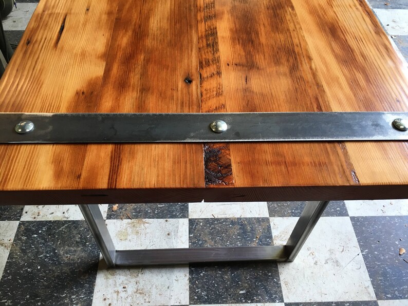 IRON banded desk. Reclaimed wood desk. Wood and steel desk. Iron banded desk. Office desk. Work desk. Old wooden image 7