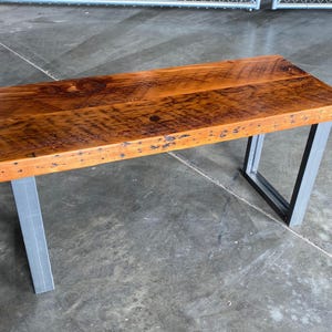 Industrial bench. Reclaimed wood bench. Free shipping,  Dining room bench. Wood and steel bench. Entry bench. Free shipping. Old wood bench.