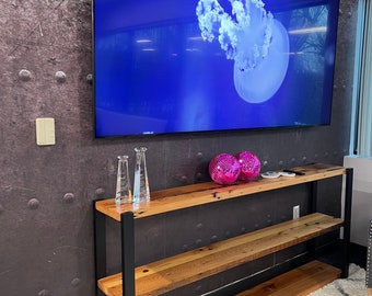 Reclaimed wood book shelf. Industrial shelves. Industrial entry table. Industrial book shelf. Industrial console table