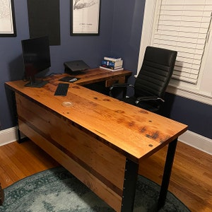 L Shaped Desk. Two piece desk. Desk With Privacy Wall. Industrial, Reclaimed Wood Desk. Office Desk. Corner Desk. Rustic Desk. image 3