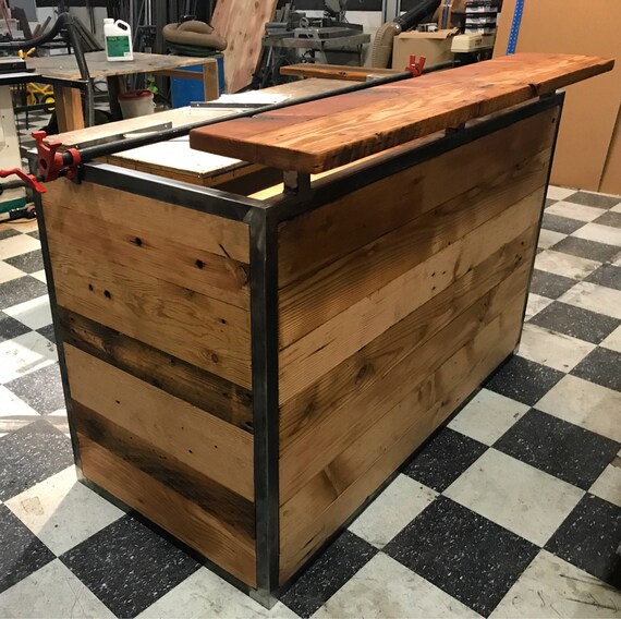 Industrial Reception Desk Reclaimed Wood Front Counter Office Entry Enclosed Hostess Stand