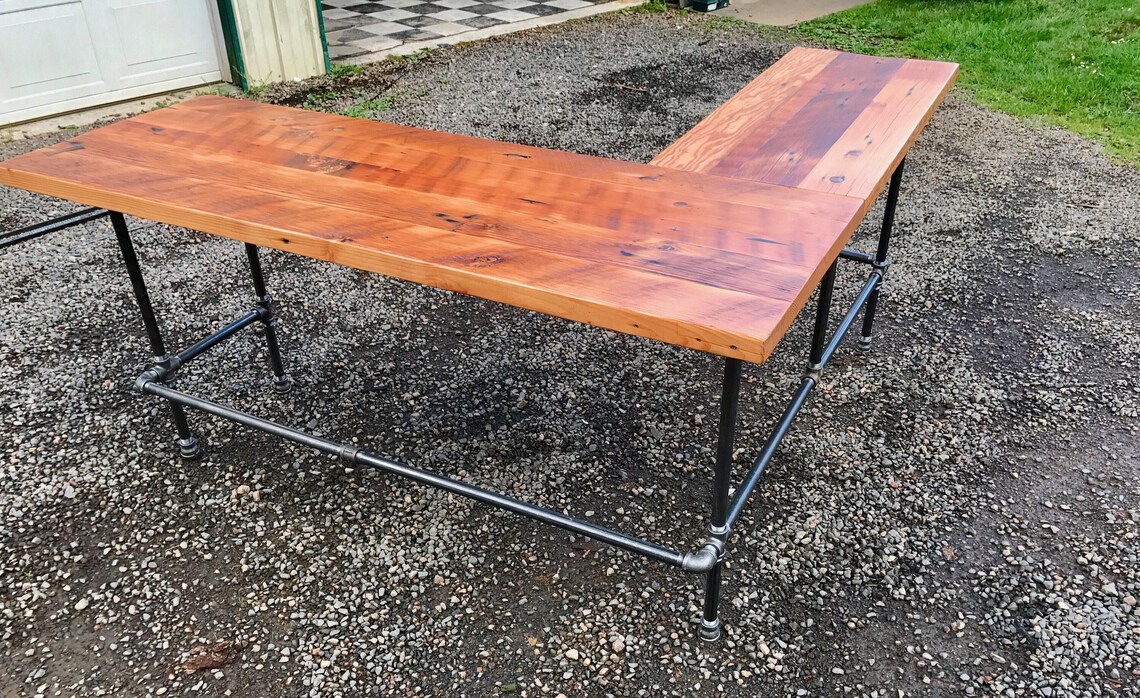 Lshaped Desk. Black Iron Pipe Lshaped Desk. Reclaimed Wood Etsy