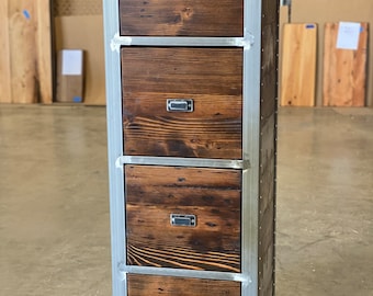 Reclaimed wood vertical filing cabinet. Industrial file cabinet. Office furniture.