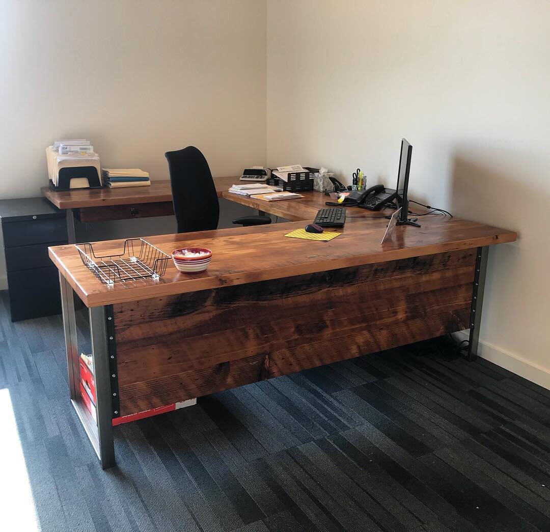 U Shaped Desk, Reclaimed Wood Desk, Industrial Desk, 3 Piece Desk
