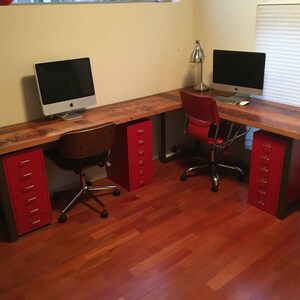 Reclaimed wood L-shaped Desk. Reclaimed wood desk. Wood and steel desk. Industrial desk. Corner desk. Old desk. Rustic Desk. Executive desk.