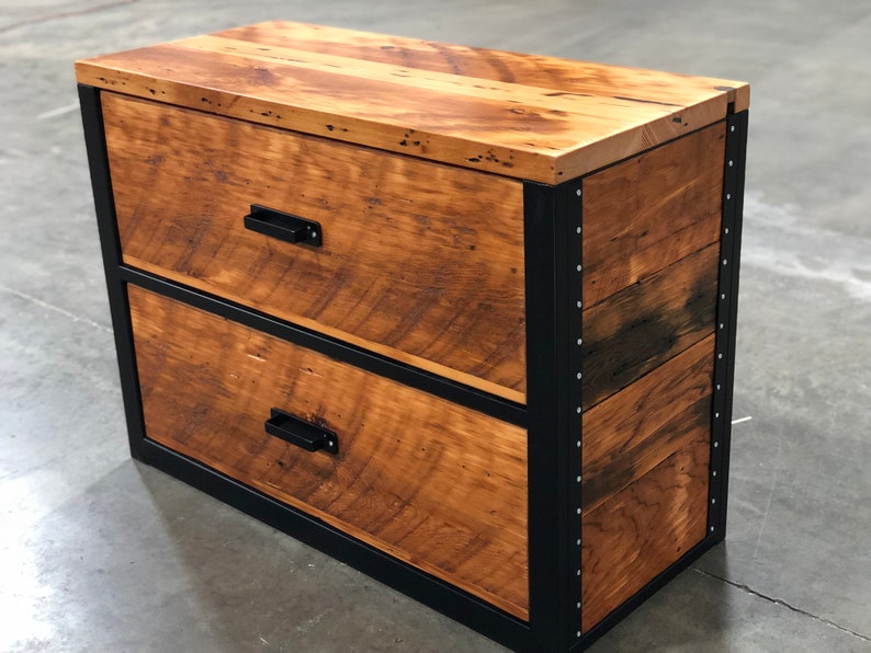 Industrial Lateral File Cabinet. Reclaimed Wood Cabinet. Credenza. Horizontal Cabinet. Large Filing Cabinet. Dresser. Desk Storage. Drawers. image 1