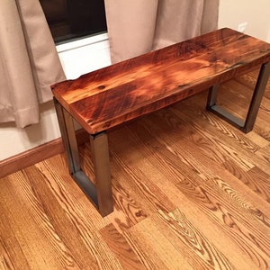 Industrial bench. Reclaimed wood bench. Free shipping, Dining room bench. Wood and steel bench. Entry bench. Free shipping. Old wood bench. image 5