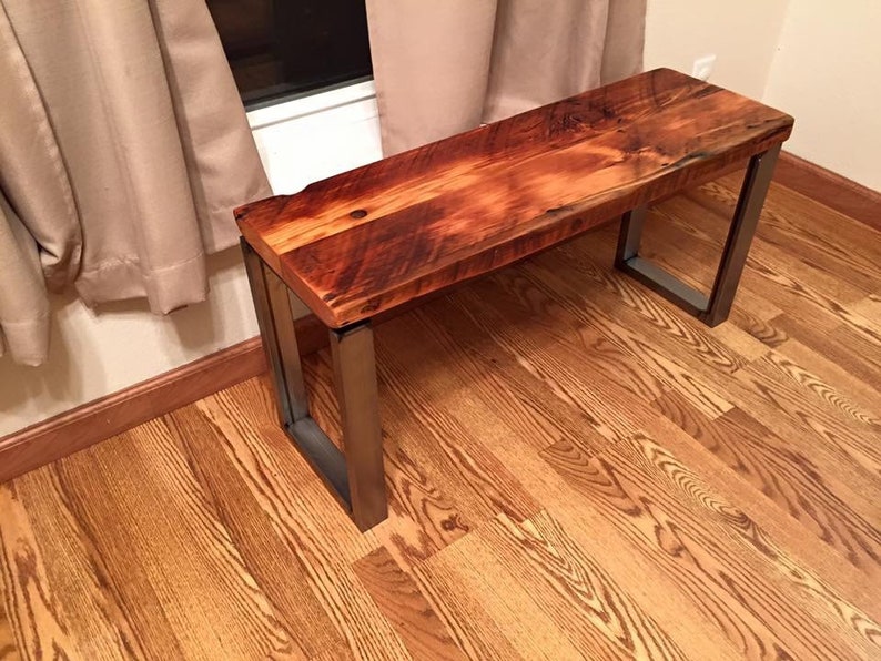 Industrial bench. Reclaimed wood bench. Free shipping, Dining room bench. Wood and steel bench. Entry bench. Free shipping. Old wood bench. image 5