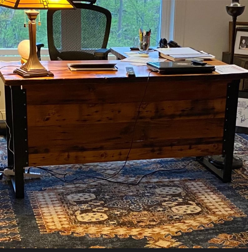 Two piece L Shaped Desk With Modesty Panel side 1. Desk With Privacy Wall. Industrial Reclaimed Wood Desk. Office Desk. Corner Desk. image 2