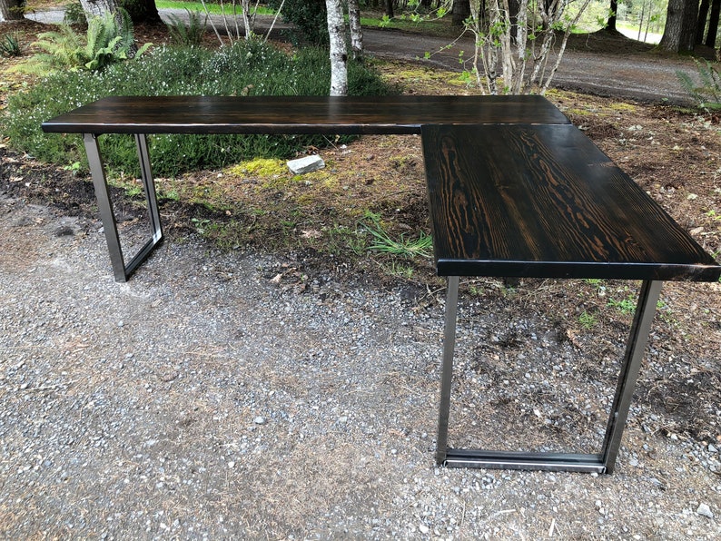 Two Piece L-shaped Desk. Reclaimed wood desk. Wood and steel desk. Industrial desk. Corner desk. Old desk. Rustic Desk. Executive desk. image 6